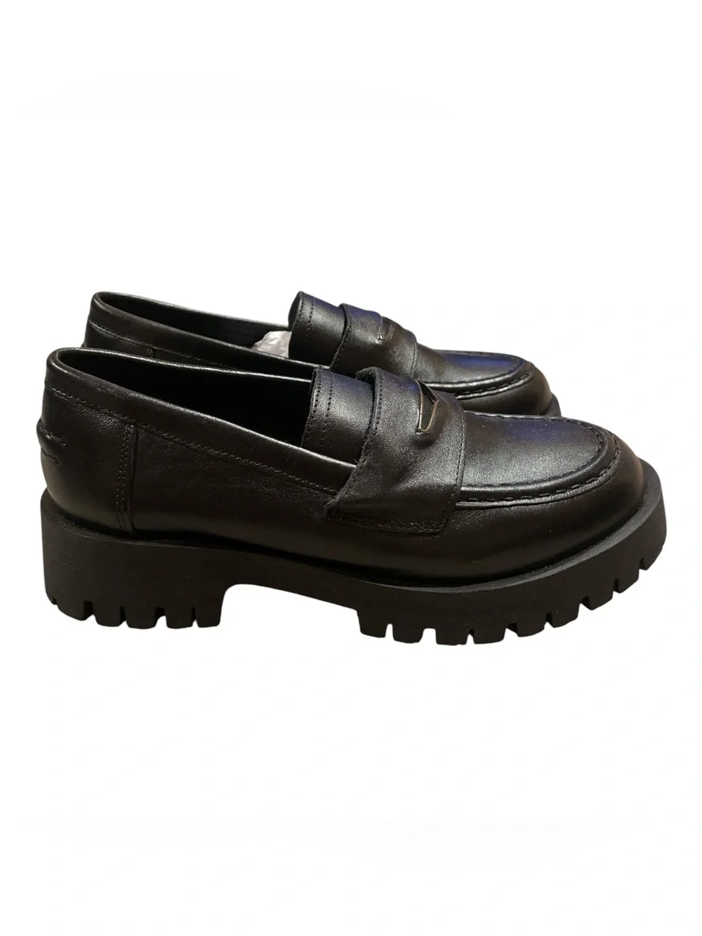 Steve Madden Lawrence Black Leather Chunky Lug Platform Loafers Shoes Size 8